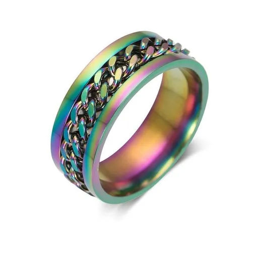 Spinner Rings Mens Womens Fidget Rotating Ring Silver Stainless Steel Size 8 - Rainbow