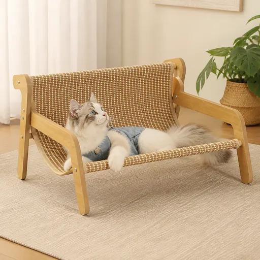 53.5 x 46 x 28 CM Large Cat Scratcher Sofa Bed with Wooden Elevated Base - Soft Sisal Breathable Lounge and Durable Scratch Board for Indoor Cats and Furniture Protection