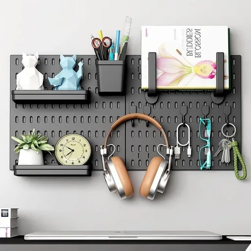 CARLA HOME Pegboard Wall Organizer Kit – 2 Black Modular Pegboards with 10 Accessories for Office, Gaming & Home Storage