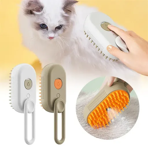 2 Piece Pet Steam Brush Set 3 in 1 Electric Spray Hair Removal Comb, White and Brown, USB