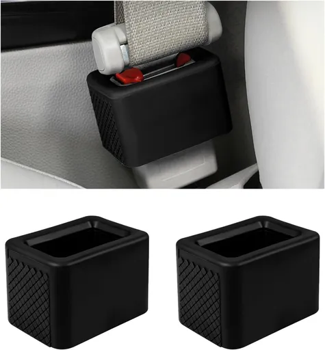 2 PCS Seat Belt Buckle Holder, Silicone Seatbelt Buckle Booster for Rear Seats, Seat Belt Buckle Holder to Make Receptacle Stand Upright for Easy Access, Car Accessories (Black)