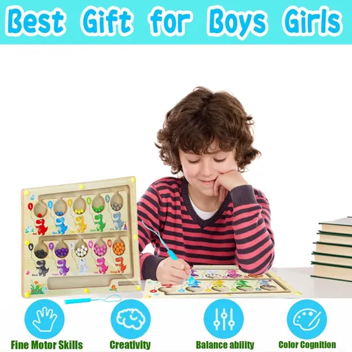 Magnetic Color & Number Maze Montessori Magnetic Counting Maze Toddler Toys, Wooden Magnet Maze Board Game Toys