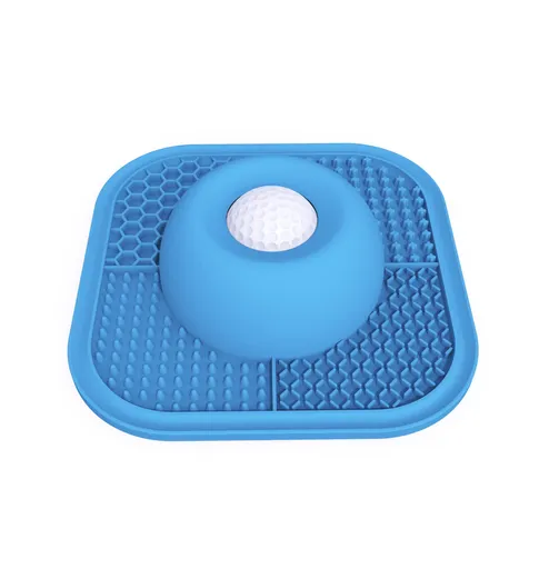 Blue Slow Feeder Dog Bowl and Lick Mat Set - Food Grade Silicone Non Slip Feeding Mat with Interactive Rolling Ball Toy for Dogs and Cats