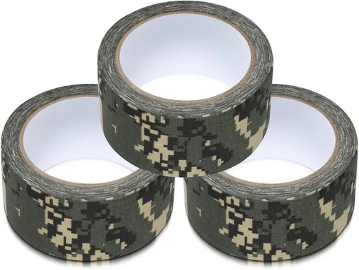 3 Rolls 2" x 32 ft Camo Tape, Self Adhesive Protective Camouflage Tape Waterproof Duct Non Reflective Fabric for Outdoor Hunting Military -