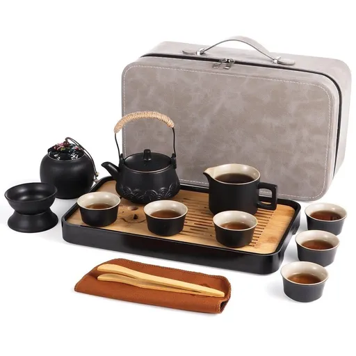13PCS Tea Sets for Adults Cups Saucers and Tea Pot and Tray, Kongfu Ceramic Teapot Set, Tea Gift Sets with Portable Storing Case, Chinese Tea Set for Home Gifting Outdoor and Office