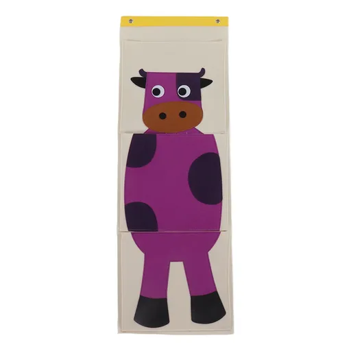 Wall Mounted Storage Bag 3 Layers Closet Crib Cartoon Felt Animal Type Over Door Hanging Storage Bag Cattle 100.5x34.7cm