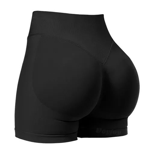 L Black High-Elastic Hip Yoga Shorts - Seamless Mid-Intensity Pilates Workout Shorts