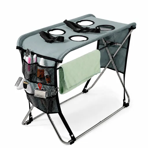 Portable Foldable Pet Grooming Table with Adjustable Restraint Loops – Ideal for Bathing, Drying, Nail Trimming, Ear Cleaning & Full Coat Care for Small to Medium Cats and Dogs (Grey)