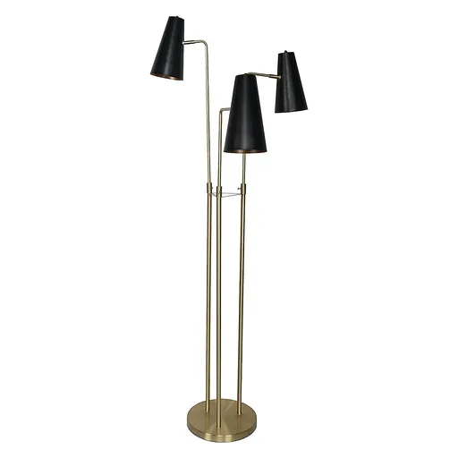 Sarantino Modern 3 Light Metal Shade Floor Lamp Black & Brass Tall Standing Lamp for Living Room Bedroom