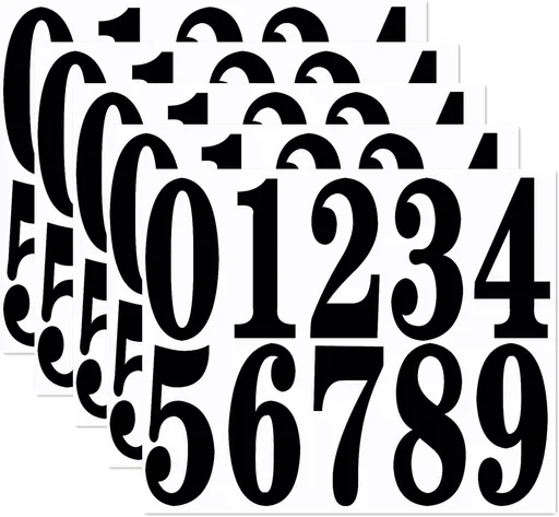4 Inch Numbers Sticker, (0-9, 5 Sets) Modern Number Vinyl Waterproof Number Self Adhesive Sticker for Signs, Door, Cars, Trucks, Home, Business, Address Number (4 inch)