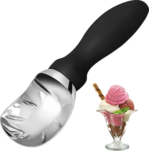 Stainless steel ice cream scoop - 19x5x3cm - ice cream scoop - spoon - comfortable handle - ice cream measuring spoon - for ice cream, melon, meatballs, cake, cookie dough, rice - black