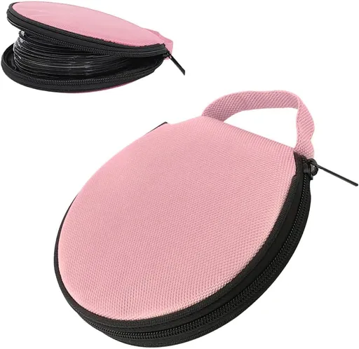 Car CD Case, 20-capacity Oxford Fabric Round Disc Organizer with Reinforced Handle, Waterproof DVD Storage Bag with Transparent Sleeves, Universal Portable CD Organizer for Car Home (Pink)