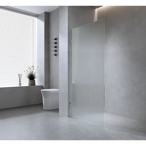 100cm Reeded Glass Shower Screen with White F-Brackets and Round Pole