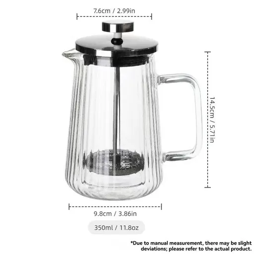 French Press Coffee Maker Double-Layer Glass Coffee Maker Ribbed Coffee Maker - Clear - Size 350ML
