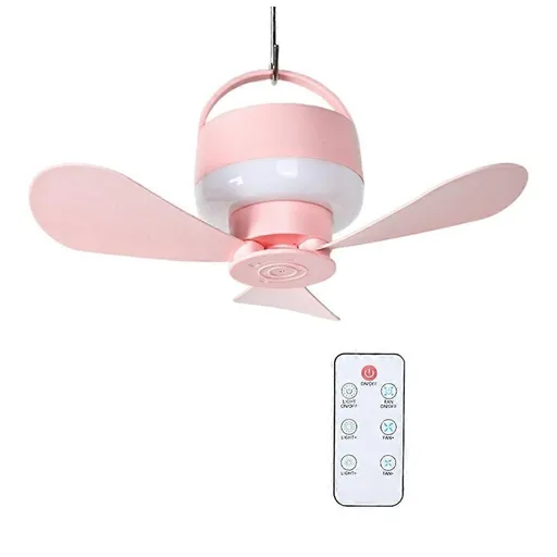 2-in-1 Camping Fan with LED Light Portable Rechargeable Battery Powered Fan with Remote for Tent, Travel, BBQ - Pink