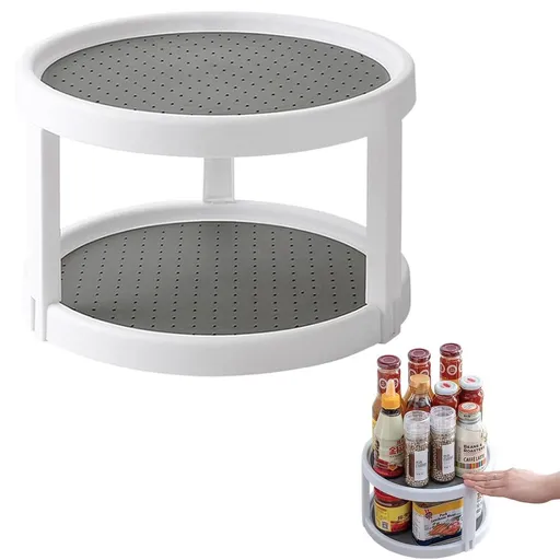 Food Storage ,2 Tier Rotating Rack 10 Inch Non Lazy Turntable Rack For Cabinet Kitchen Fridge Bathroom Makeup Vanity Countertop Under Organizing
