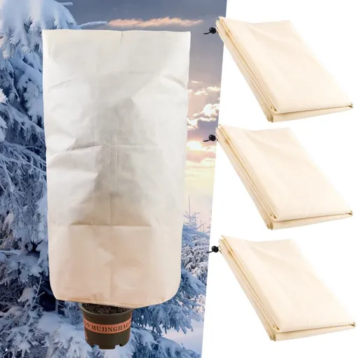 3-Pack Winter Plant Protection Covers Reusable Durable for Outdoor Plants Fruit Trees Potted Plants, 100x150cm, Beige
