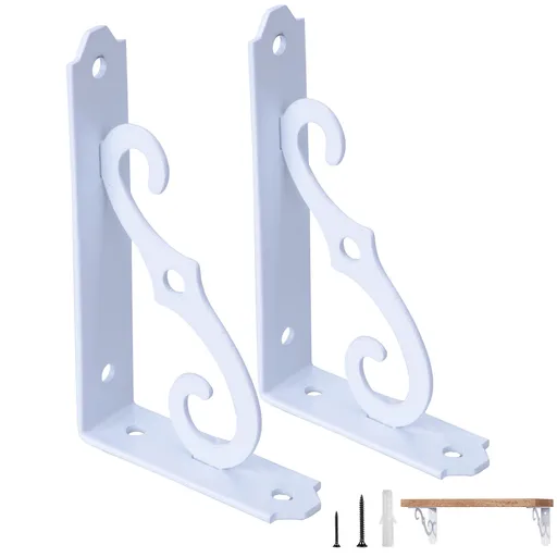 Decorative Shelf Brackets, Wall Mounted Floating Shelf Bracket for DIY Open Shelving, Pack of 2 L Shape Heavy White