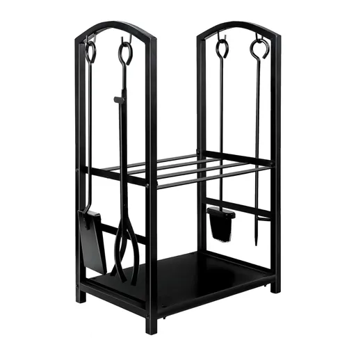 Social Hike Firewood Rack Stand and Fireplace Tool Set - Wood Log Holder