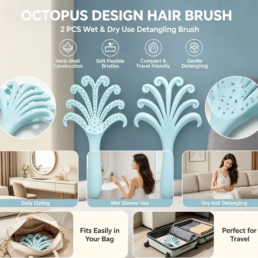 Light Blue Octopus Scalp Massage Brush Gentle Volumising Wet & Dry 2Pcs