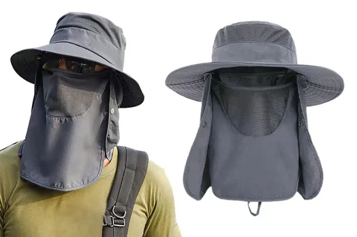 Outdoor Sun Protection Fishing Cap Wide Brim Hat With Neck Flap And Face Cover - Dark Grey
