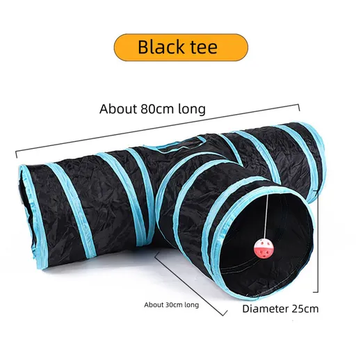 Black T-bar Cat Tunnel Play Set with Collapsible Design, Interactive Ball & Durable Fabric – Ideal for Indoor Cats to Exercise and Explore