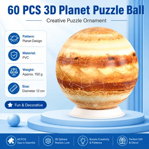 60 Piece 3D Jupiter Puzzle Ball - PVC Sphere Model , Educational Space Toy and Desktop Decor for Student