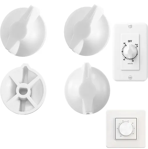 4 Pack Timer Switch Knobs, D Type Replacement Knobs for Spring Wound Wall Fans, Motors, Heaters and Lights, White