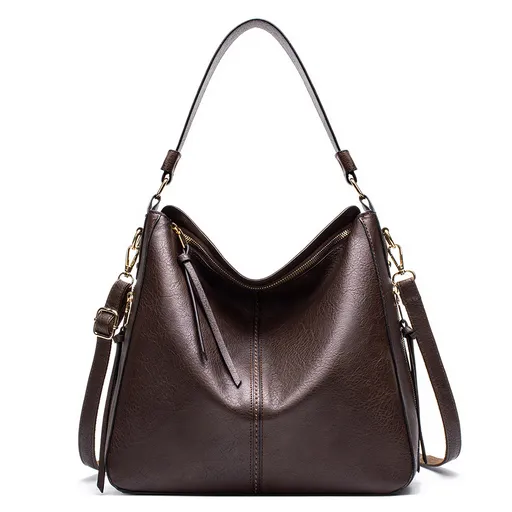 Coffee Womens Soft PU Leather Hobo Bag - Large Casual Tote Handbag with Adjustable Crossbody Strap