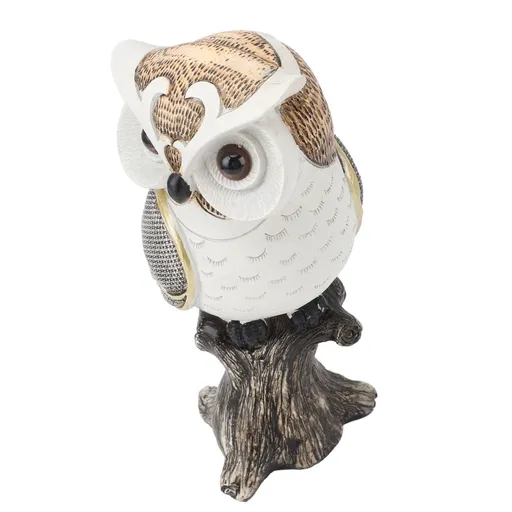 Owl Figurine Statue Resin Owl Sculpture Standing On Stump for Home Porch Patio Lawn Yard Decoration Housewarming Gifts White Belly