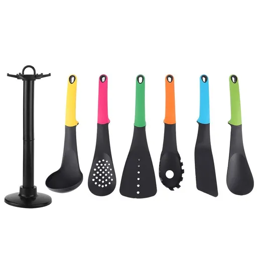 Nylon Kitchenware,6PCS Nylon Non Stick Cooking Utensils Kitchen Cooking Tools Kitchenware Set with Storage Rack