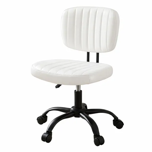 Artiss Armless Office Chair with Wheels, Ergonomic PU Leather Office Desk Chair, Height Adjustable 360° Swivel Computer Task Chair for Home Office, Study Room & Small Space, White