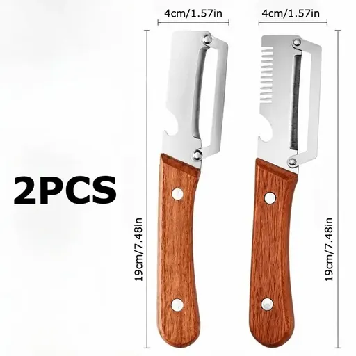 2-Pack Heavy Duty Stainless Steel Peeler & Slicer with Wooden Handle, Multi-Purpose Kitchen Tool for Parties & Picnics