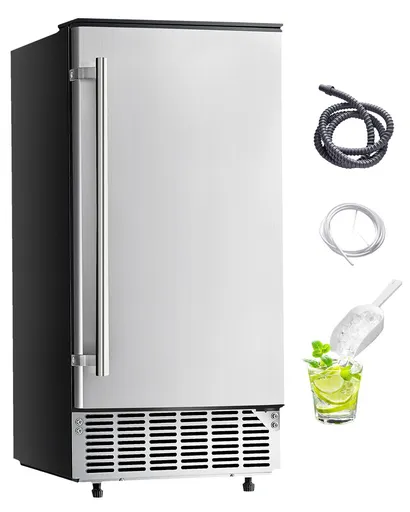 Undercounter Built-in Ice Maker, 80 Lbs/Day Under Counter Ice Maker Machine with Reversible Door Stainless Steel, Freestanding Ice Maker for Commercial Home Kitchen, Electric Drainage