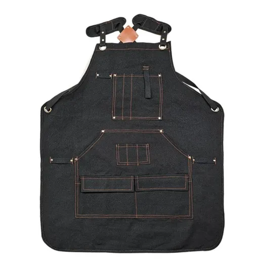 Thick Canvas Tool Apron With Multiple Pockets, Adjustable Work Apron for Woodworking, Gardening, and Auto Repair—Black