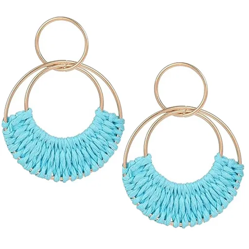 Earrings Boho Summer Earrings for Women Bohemian Raffia Braid Straw Wicker Round Drop Earrings Lightweight Beach Party