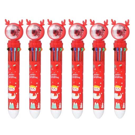 6pcs Christmas Ballpoint Pen 10 Colors Innovative Christmas Press Ballpoint Pen for Teacher Students Children Gift Christmas Snowman