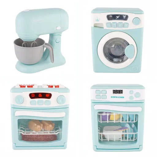 4 Piece Home Appliance Toy Mixer, Washing Machine, Oven & Dishwasher, With Lights & Sound