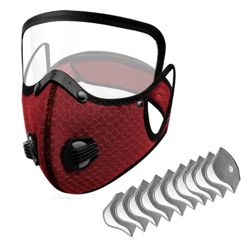 Removable Cycling Goggle Face Mask—Sports Dust-Proof Mask, Includes 10 Filter Cartridges—Burgundy