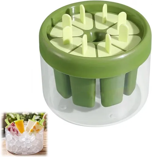 8 Cavity Popsicle Mold, Reusable Plastic Ice Pop Mold with Sticks and Cup, Easy Release for Homemade Ice Cream, Green