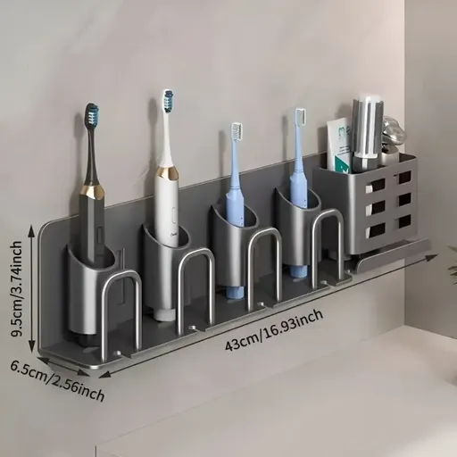 ✨ 2nd Gen Space Aluminium Toothbrush Holder | Drill-Free PLUS Upgrade | Large Capacity, Bottom Drainage, Strong Adhesive for a Clutter-Free Bathroom!/Four people have no cup money.
