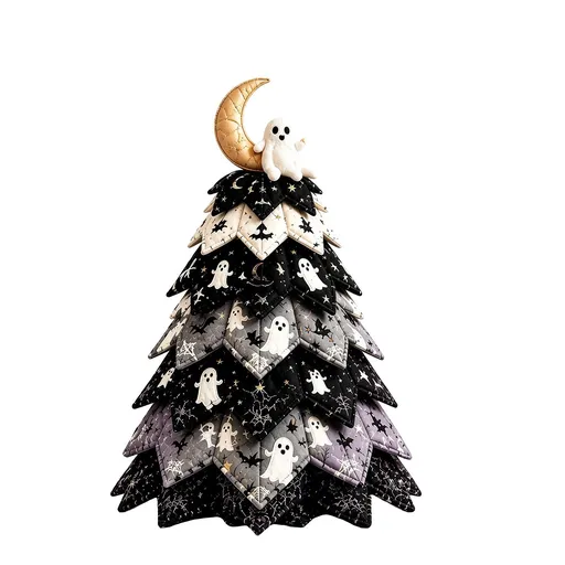 Spooky DIY Felt Halloween Tree Kit – Create a Whimsical Holiday Centerpiece with Pre-Cut Fabric, Plush Fill, and Adorable Ghostly Charms for Mantel, Desk, or Shelf Décor. (Ghost & Moon)