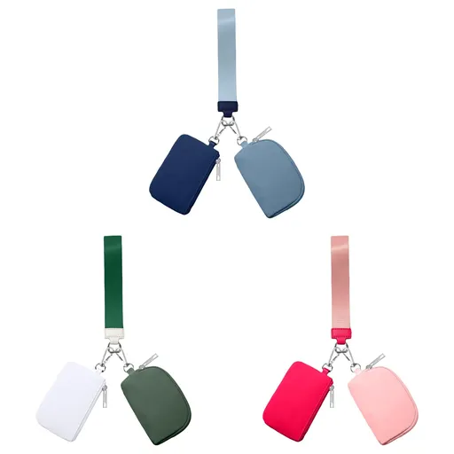 Keychain Wallet Mini Zip Around Wristlet Wallets For Women Detachable Dual Pouch Wristlet Portable Coin Purse Small Wallets For Travel Sports Outdoors F-Blue 1PCS & Watermelon Red 1PCS & Dark Green 1PCS