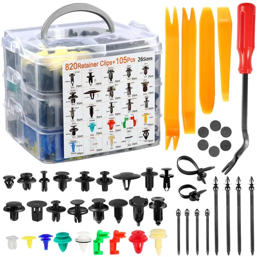 925Pcs Car Bumper Retainer Clips Plastic Rivets Fasteners Tailgate Handle Rod Clip, 26 Most Popular Sizes Auto Push Pin