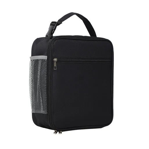 Black Insulated Lunch Bag with Shoulder Strap - Portable & Large Capacity Thermal Bento Tote