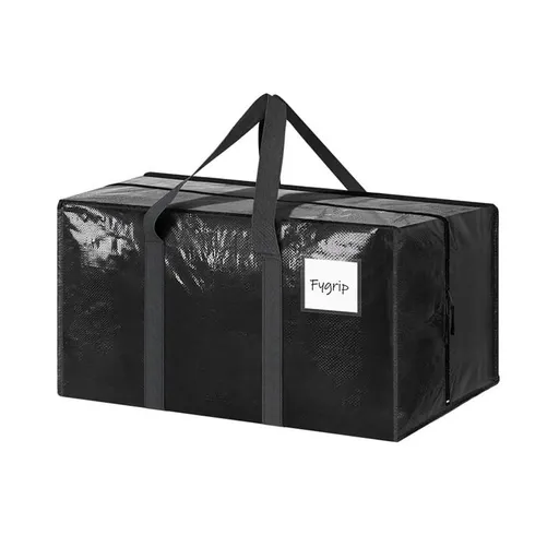 1 Pack Extra Heavy Duty Large Moving Bags with Strong Zipper & Comfortable Handles, Sturdy & Durable Clothes Storage Bags Totes Bins, Packing Moving Boxes for Clothes, Bedding, Dorm & Travel, Black