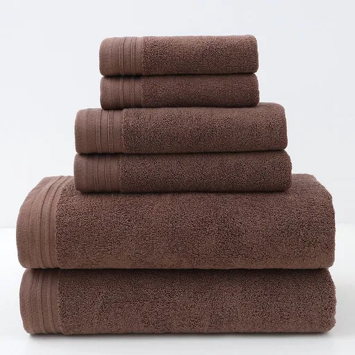 Combed Cotton Towel Set for Bath, Hand and Face, Dark Brown