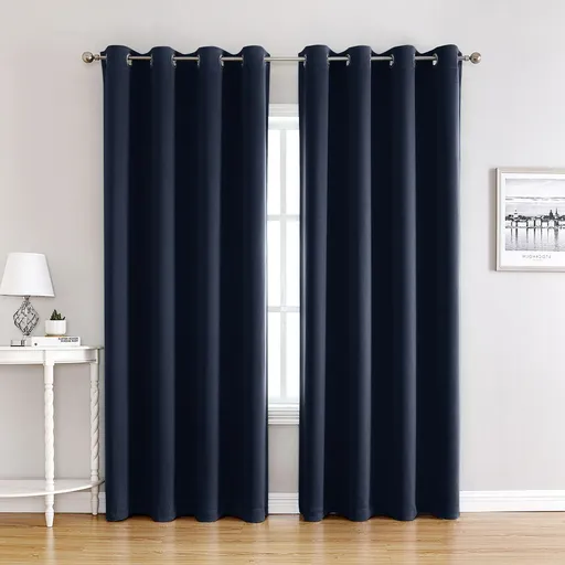 Navy Blue | Approx. 52x63 Inch Single Panel | 574g Per Panel | 210GSM Thermal Insulated Blackout Curtains, Grommet Top 2 Panels, Luxury Bay Window Drapes for Master Bedroom, Popular Christmas Holiday Gift