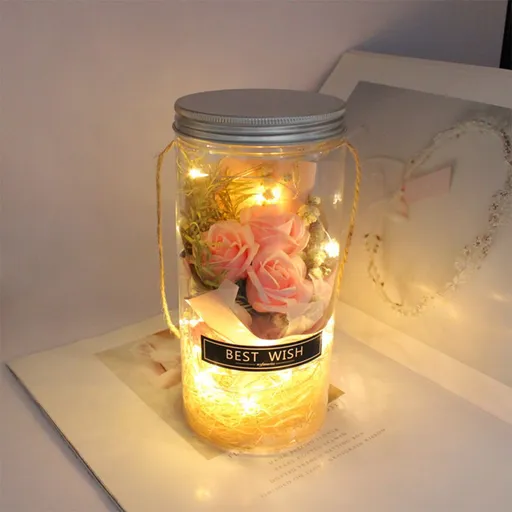 Romantic Eternal Rose Never Withered Rose Night Light Wishing Bottle Preserved Flowers Soap Rose Flower Glass Wishing Bottle