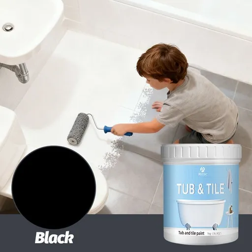 Tub & Tile Paint: Waterproof, Non-Slip, Eco-Friendly for Ceramic Surfaces – Ideal for Bathrooms, Kitchens, Showers, Tiles, Sinks, Countertops, Bathtubs, Floor Tiles, and DIY Home Renovation - Black - Size 500g